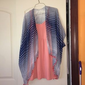 coral dress with blue stripped shall